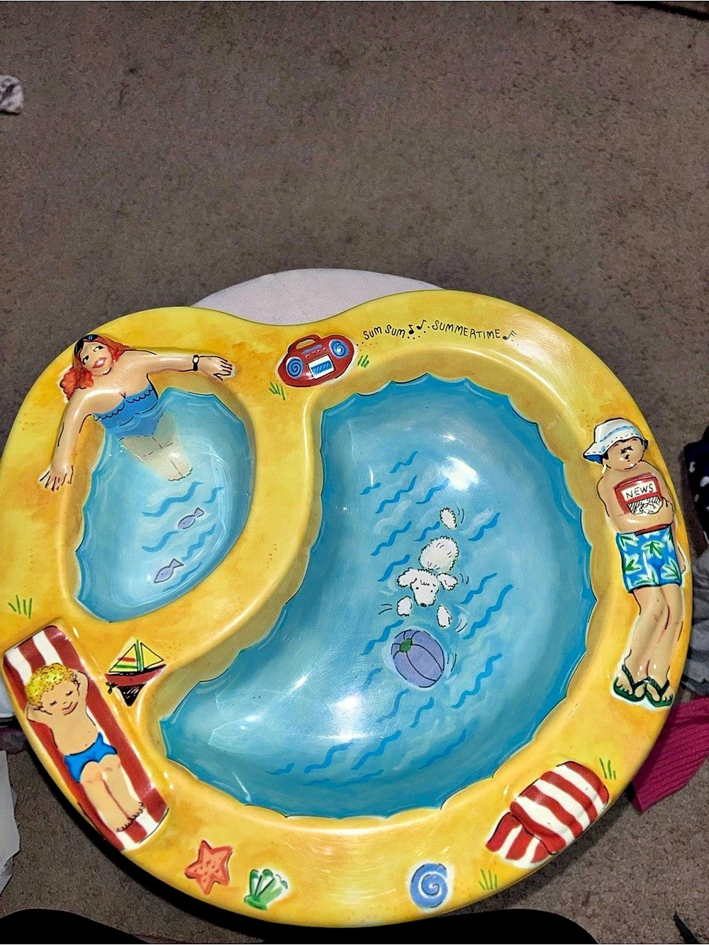 Vintage Lotus Swimming Pool and Hot Tub Chip and Dip Set Yellow & Blue